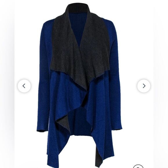 Eileen Fisher Blue with Gray Trim Mohair Blend Cardigan - Picture 1 of 7